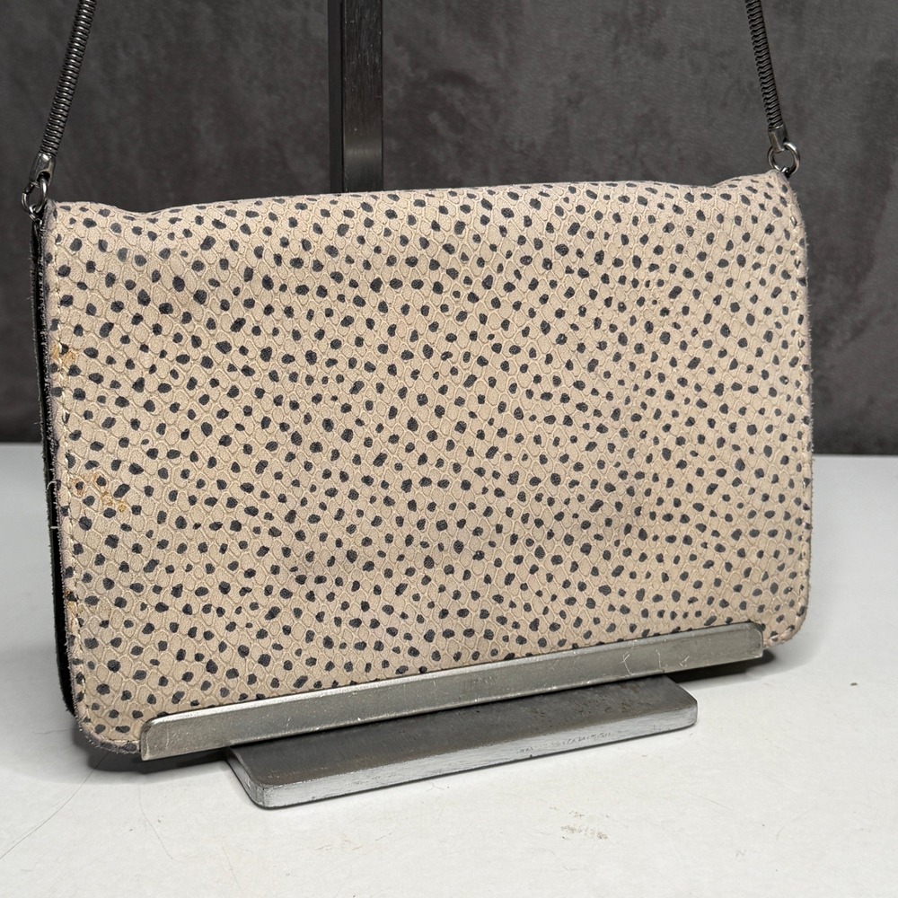 Madewell Crossbody Bag Womens Small Cream Black Spotted Leather Kiss Lock Clutch